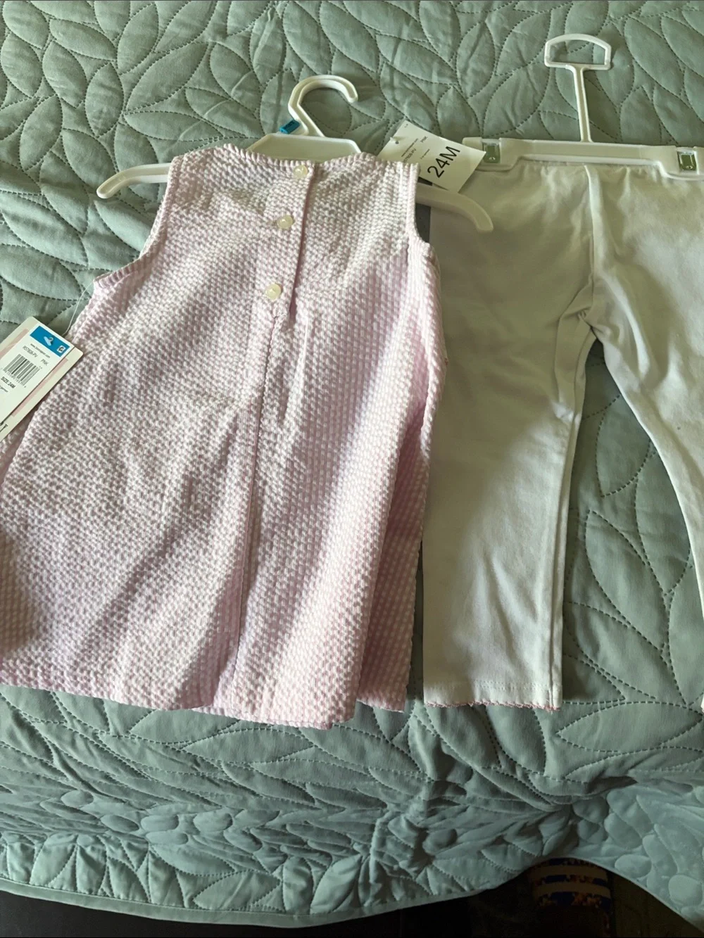 Bonnie Baby Pink Textured Dress with Cream Leggings